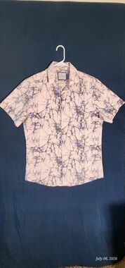 Suslo Couture Mens XL Pink Marble Abstract Short Sleeve Button Up Shirt Slim Fit